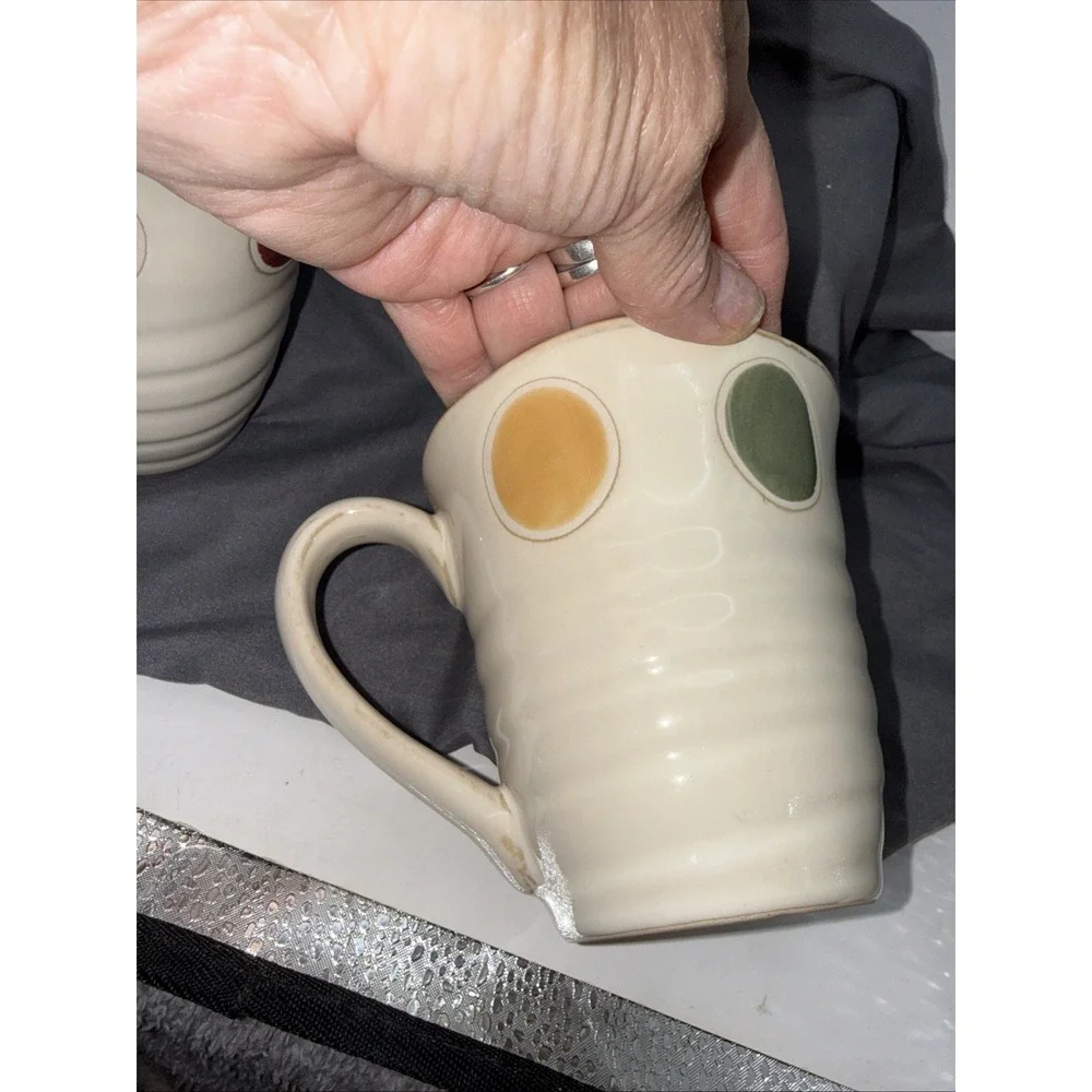 Pier 1 Dots Hand-Painted Stoneware Mugs Set of 3